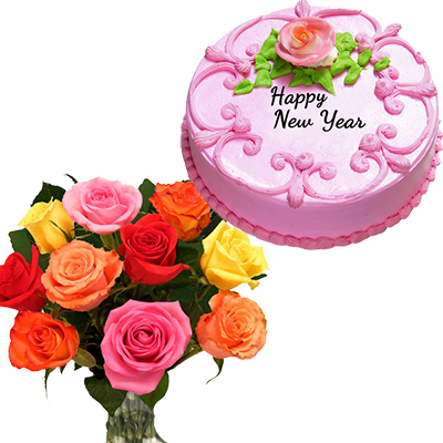 "Round shape strawberry flavour cake - 1kg , Flower bunch - Click here to View more details about this Product